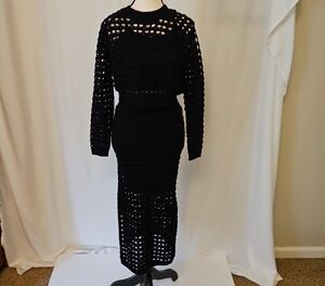NWOT Freshman 1996 Black Crochet Skirt Set, XS
